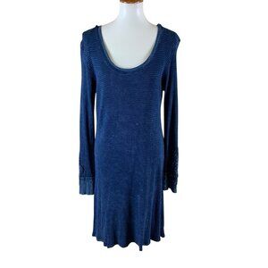 Able Navy Blue Thermal Knit Dress XL Long Sleeve Scoop Neck Boho Minimalist